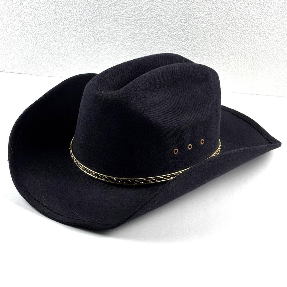 Western Express Cowboy Hat Mens 7 5/8 Black Warrior West Felt Gold Band Rodeo